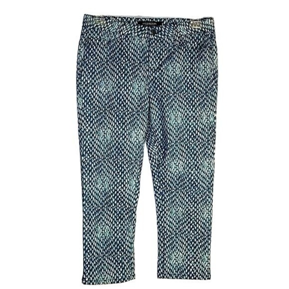Liverpool Ankle Pants Snakeskin‎ Print Cropped Blue White 6 Comfort athleisure